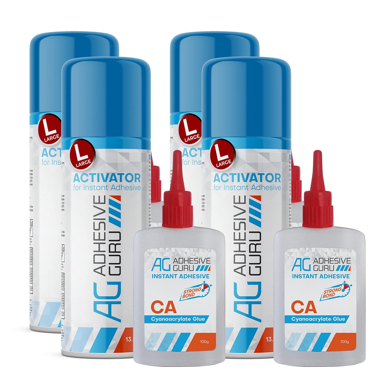 ADHESIVE GURU AG240 CA Glue (3.5 oz) & Activator Spray Set (13.5 fl oz), Transparent Super Glue and Accelerator Aerosol Kit